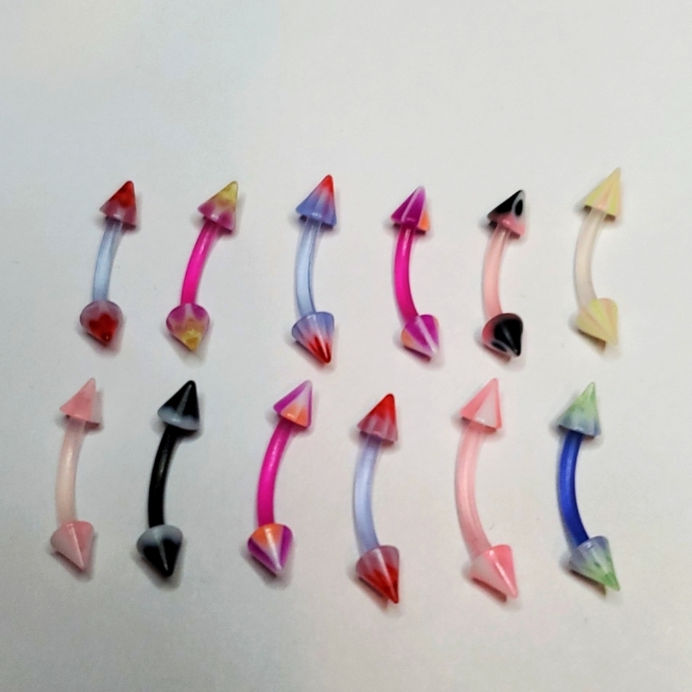 Eyebrow rings 12 pieces many colors pvc spike tips